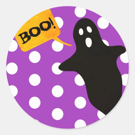 Paarse Boo met Ghost Ronde Sticker (Voorkant)