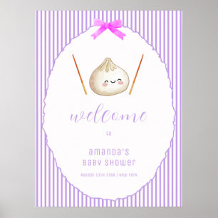 Paarse Boog Aziatische Dumpling Baby Shower Welkom Poster