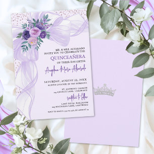 Paarse Boog Bloemige Quinceanera Kaart