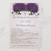 Paarse Boom  Tortelduifjes Damask Bruiloft Programma (Voorkant)