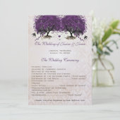 Paarse Boom  Tortelduifjes Damask Bruiloft Programma (Staand voorkant)