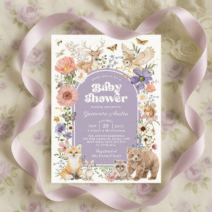 Paarse bosdieren Wildflower Baby Shower Kaart