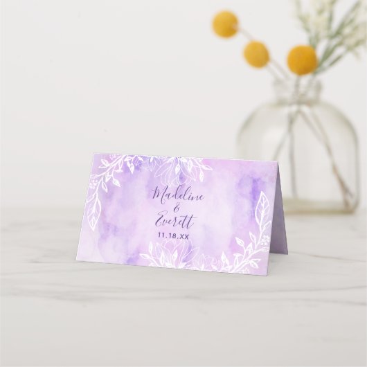 Paarse Botanische Bloemen Waterverf Tafelnummer (Achterkant)