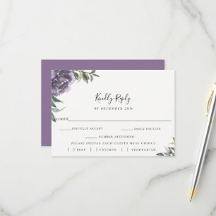 Paarse Botanische Bruiloft RSVP Maaltijd Keuze Kaa Kaartje