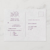 Paarse botanische legant bruiloft-maaltijd RSVP Briefkaart (Achterkant)