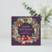 Paarse botanische sneeuwhandel feestdagenkaart (Staand voorkant)