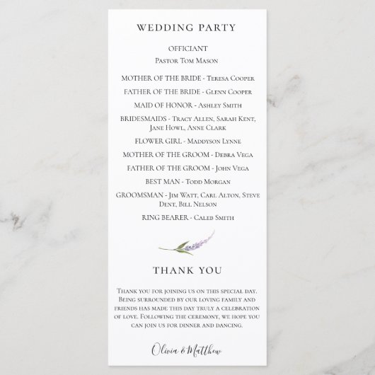 Paarse Botanische Waterverf Bloemen Trouwprogramma Programma (Achterkant)