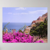 Paarse Bougainvillea met Uitzicht van Positano-Pos Poster (Voorkant)