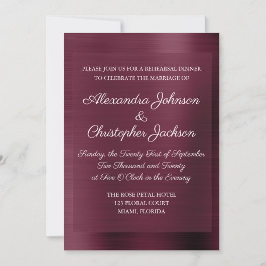 Paarse Bourgogne Elegant repetitiediner Kaart (Voorkant)