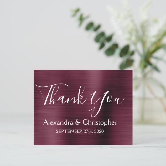 Paarse Bourgogne Elegante bruiloft Bedankt Briefkaart (Staand voorkant)