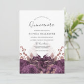 Paarse Bourgogne Floral Elegant Quinceanera Partij Kaart (Staand voorkant)