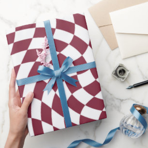 Paarse Bourgogne Trouwcollectie Geruit Cadeaupapier