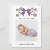 Paarse Bow Baby Foto Geboorteaankondiging Aankondiging (Voorkant)