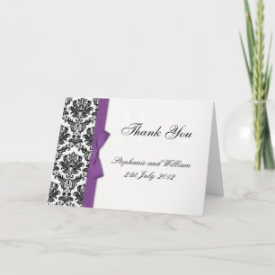 Paarse Bow Damask Weddenschap Bedankt kaarten