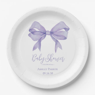 Paarse Bow Girl Baby shower Papieren Bordje