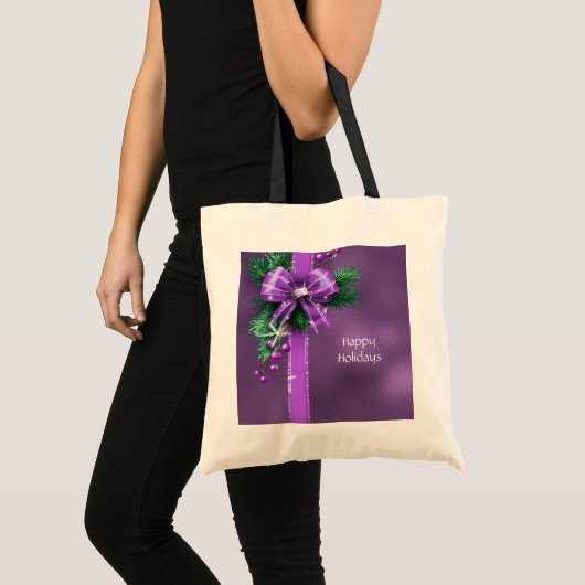 Paarse Bow Holiday Canvas tas (Voorkant (product))