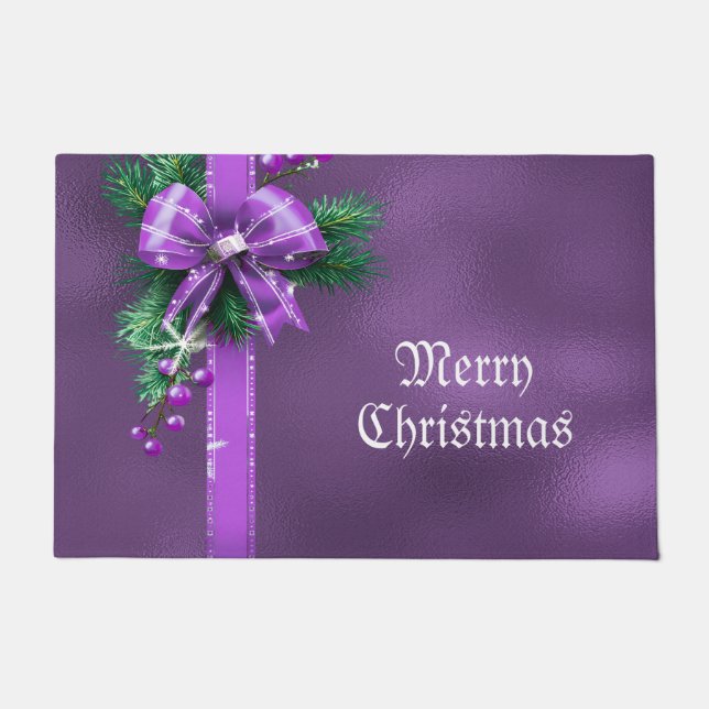 Paarse Bow Holiday Doormat Deurmat (Voorkant)