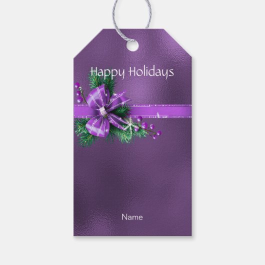 Paarse Bow Holiday Gift Label Cadeaulabel (Voorkant)