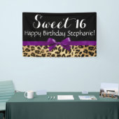 Paarse Bow Leopard Print Sweet 16 Birthday Party Spandoek (Beurs)