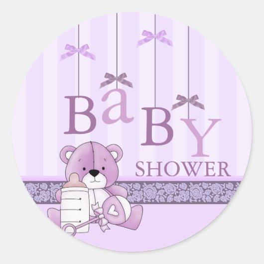 Paarse Bow Mobiel Baby shower Sticker (Voorkant)
