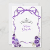 Paarse Bow Princess Silver Crown Girl Quinceañera Kaart (Achterkant)