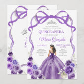 Paarse Bow Princess Silver Crown Girl Quinceañera Kaart (Voorkant / Achterkant)