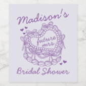 Paarse Bow Retro Hart Coquette Cake Bruidsdouche Wijn Etiket (Enkel label)