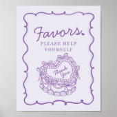Paarse Bow Retro Hart Coquette Cake Favorieten Tek Poster (Voorkant)