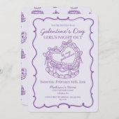 Paarse Bow Retro Hart Coquette Cake Galentine Kaart (Voorkant / Achterkant)