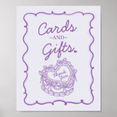 Paarse Bow Retro Hart Coquette Taart Kaarten & Ges Poster (Voorkant)