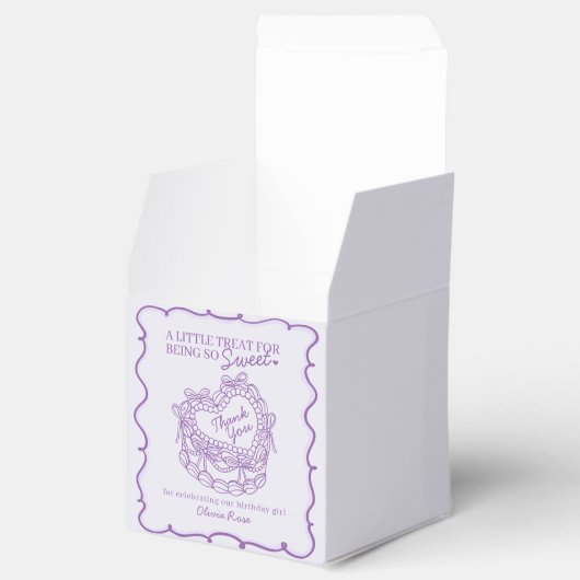 Paarse Bow Retro Hart Coquette Taart Verjaardag Bedankdoosjes (Geopend)