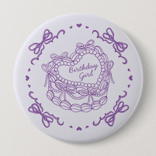 Paarse Bow Retro Hart Coquette Taart Verjaardag Me Ronde Button 4,0 Cm
