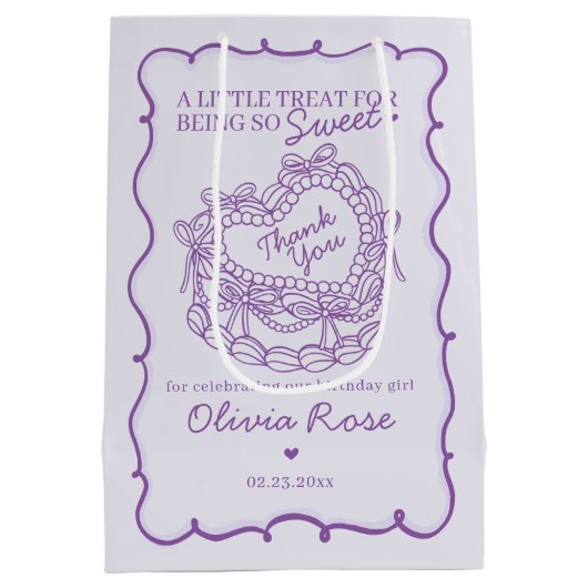 Paarse Bow Retro Hart Coquette Taart Verjaardag Medium Cadeauzakje (Achterkant)