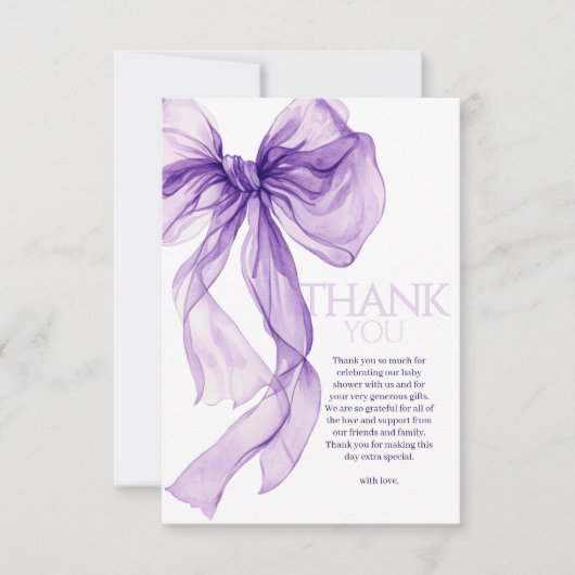 Paarse Bow Waterverf Baby in Bloom Baby shower Bedankkaart (Voorkant)