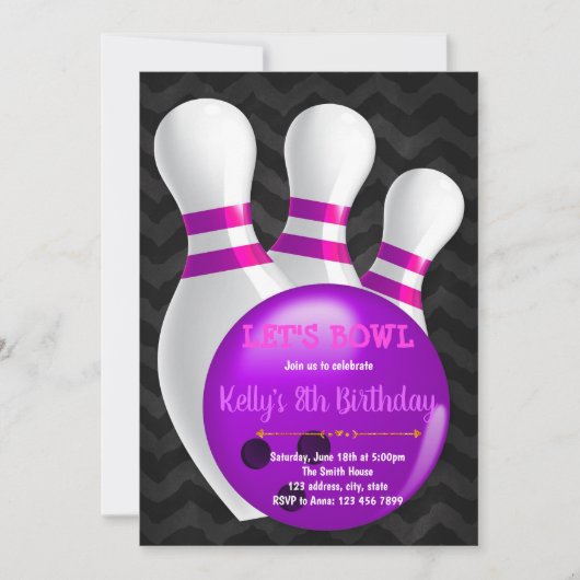 Paarse bowlfeest uitnodiging (Voorkant)