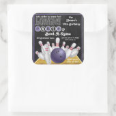 Paarse Bowling Party nodigt Sticker uit (Tas)