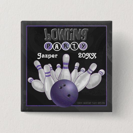 Paarse Bowling Party Vierkante Button 5,1 Cm (Voorkant)