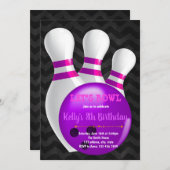 Paarse bowlingparty uitnodiging (Voorkant / Achterkant)