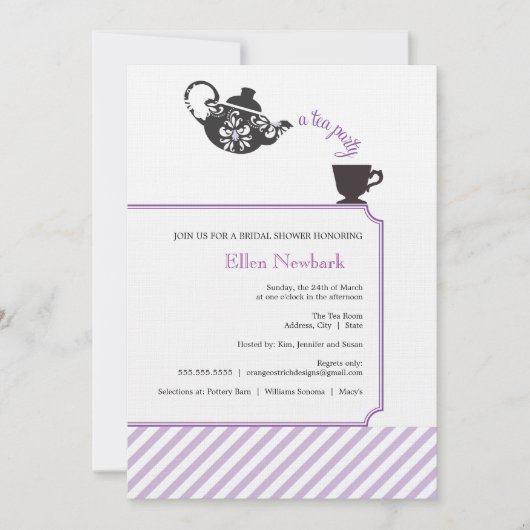 Paarse Bridal Shower Invitation - Tea Kaart (Voorkant)