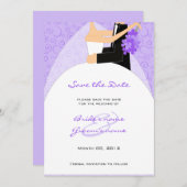 Paarse bride en Groom sparen de Kaarten van de Dat (Voorkant / Achterkant)