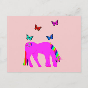 Paarse Briefkaart Unicorn & Butterflies