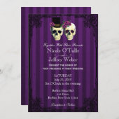 Paarse bruid bruidegom schedels bruiloft uitnodigi kaart (Voorkant / Achterkant)