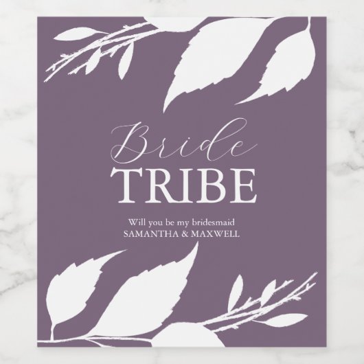 Paarse bruidsmeisje voorstel label wijn etiket (Enkel label)