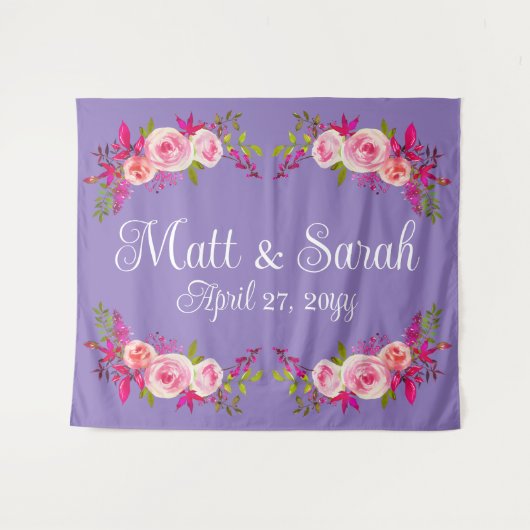 Paarse bruiloft achtergrond receptie Photo Booth P Wandkleed (Voorkant (horizontaal))