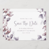 Paarse bruiloft bespaart de datum save the date (Voorkant / Achterkant)