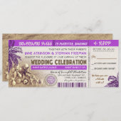 paarse bruiloft boarding pass tickets kaart (Voorkant / Achterkant)