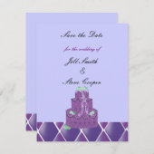 Paarse bruiloft Cake Save the Date (Voorkant / Achterkant)