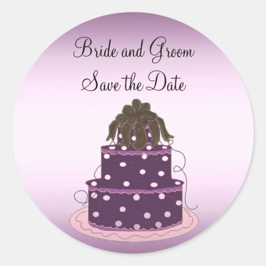 Paarse bruiloft Cake Save the Date Ronde Sticker (Voorkant)