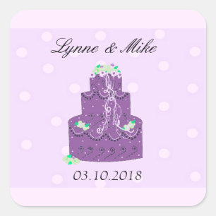 Paarse bruiloft Cake Save the Date Vierkante Sticker