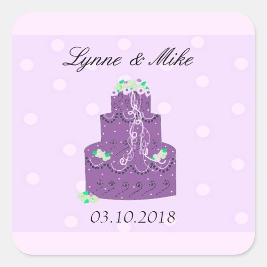 Paarse bruiloft Cake Save the Date Vierkante Sticker (Voorkant)